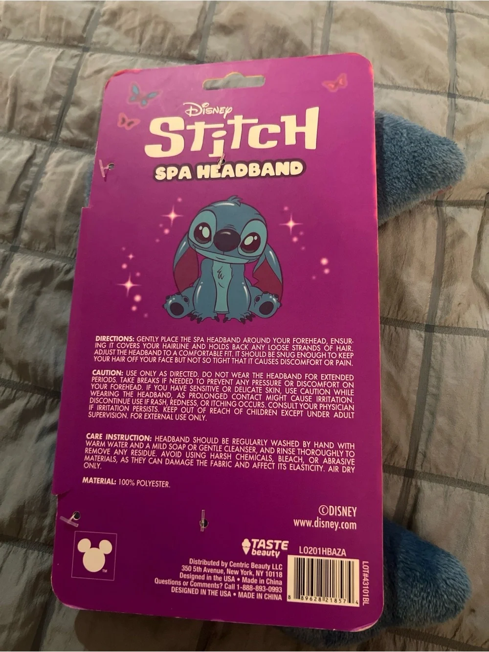 Disney Plush Stitch Spa Headband in Blue and Mauve